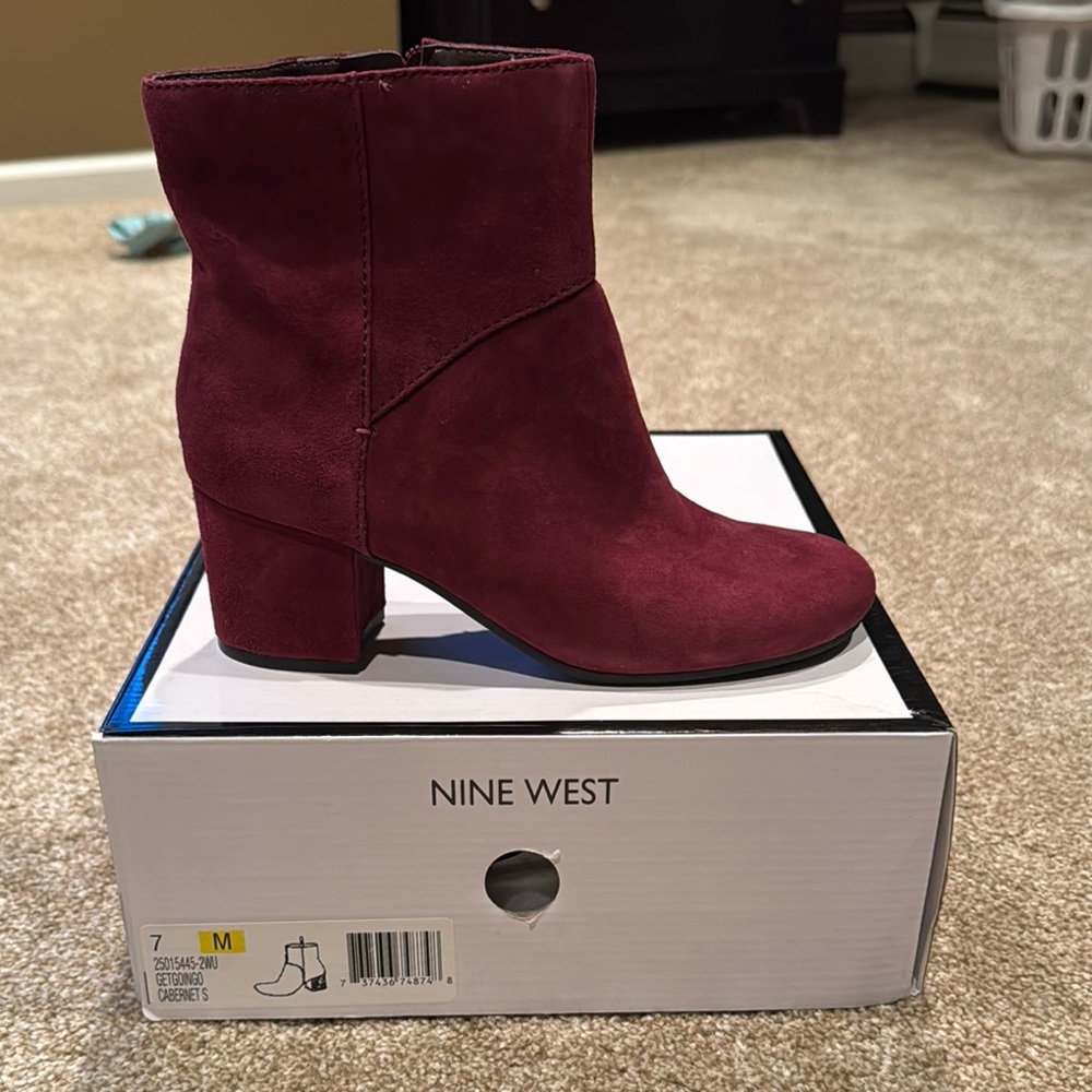 Nine West Red Ankle Booties with Suede Finish